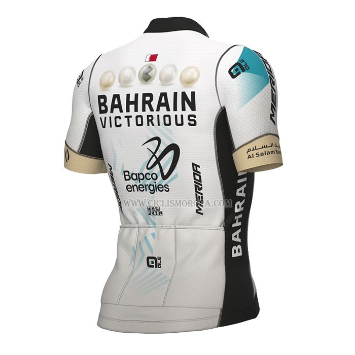 2023 Ropa Ciclismo Bahrain Victorious Blanco Mangas Cortas y Culotte Corto